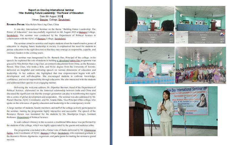 One-day International Seminar on the theme “Building Future Leadership: The Power of Education” organized on 6th August 2025