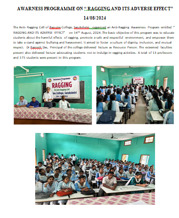 Report on Anti Ragging Awareness Program organized by Anti Ragging Cell