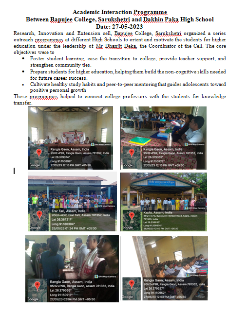 Outreach activities conducted by Bapujee College, Sarukshetri during 2023-24 at different High Schools