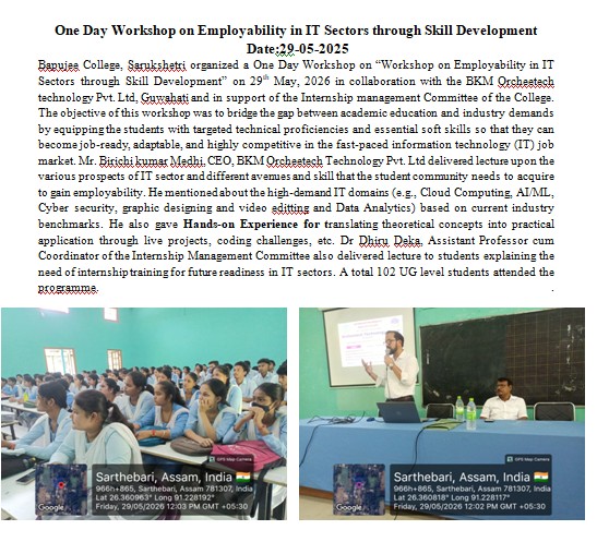 One Day Workshop on Employability in IT Sectors through Skill Development on 29-05-2025