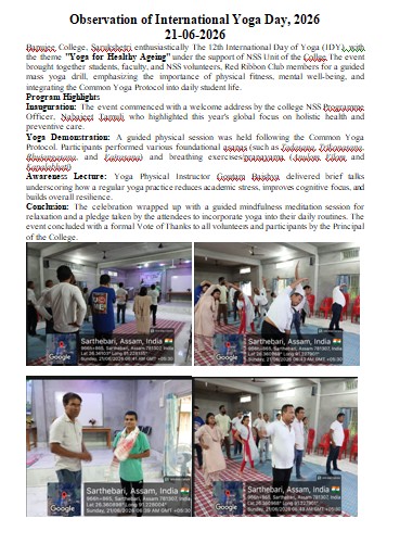 Report of the observation of the International Day of Yoga on 21st June, 2026.