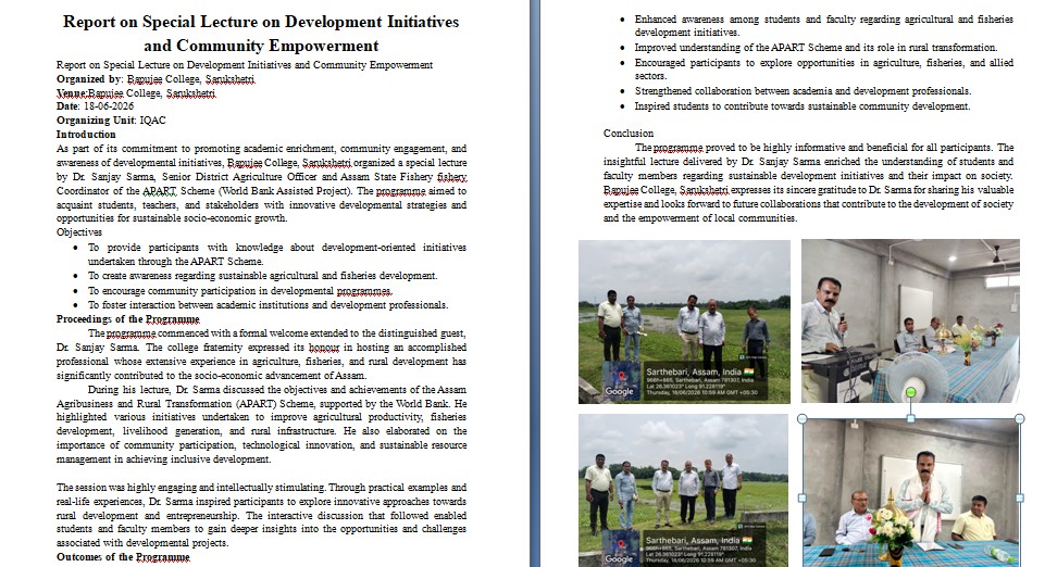 Report on Special Lecture on Development Initiatives and Community Empowerment held on 18th June, 2026