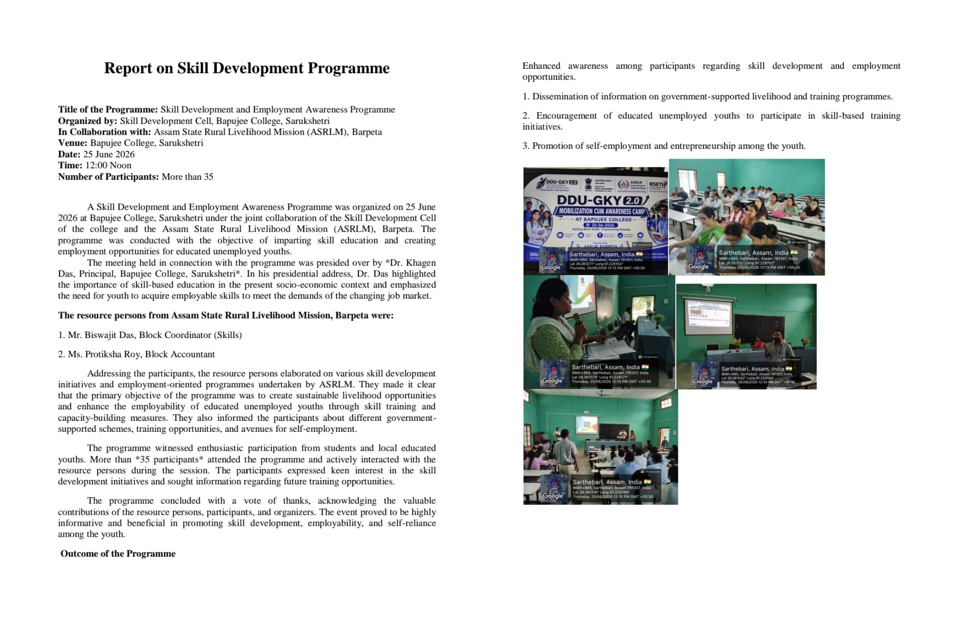 Report on Skill Development Programme