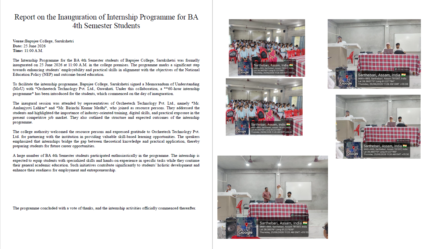 Report on the Inauguration of Internship Programme for BA 4th Semester Students