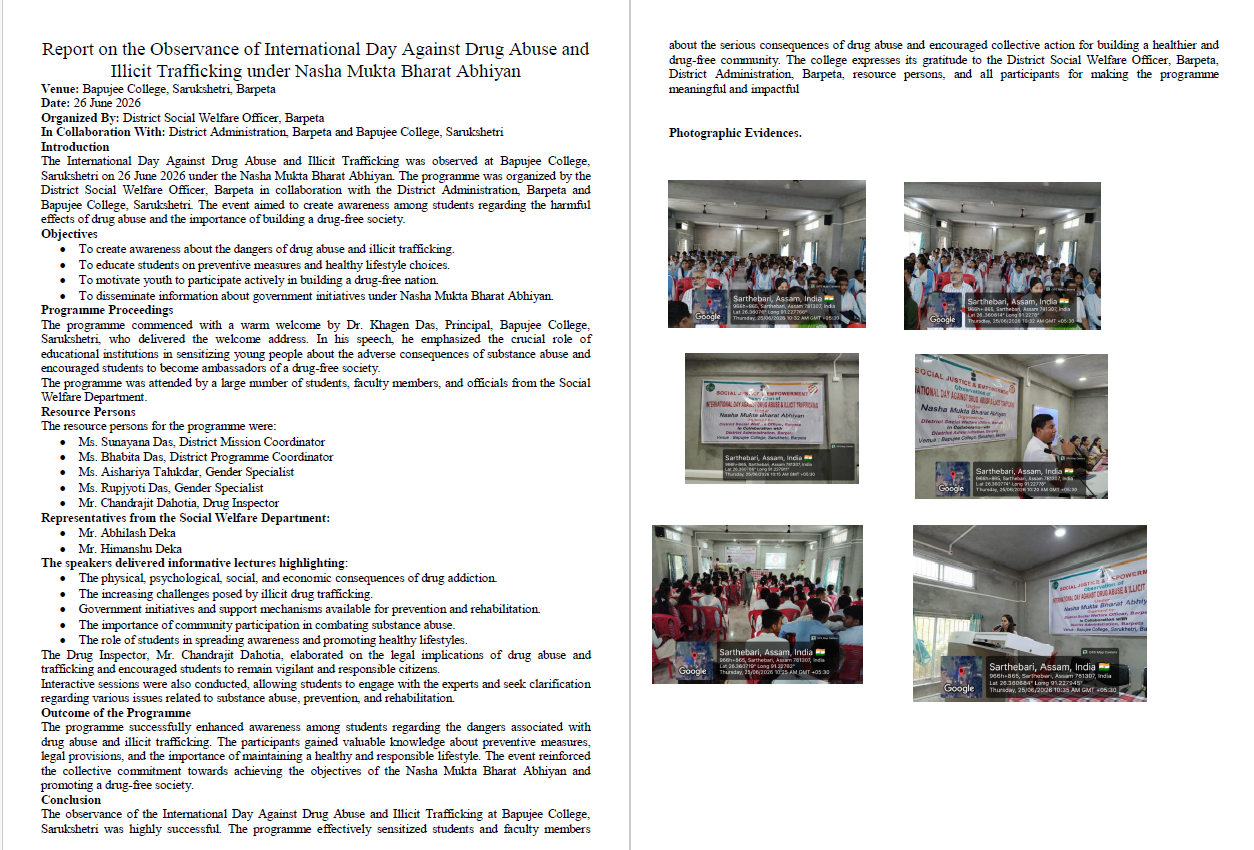 Report on the Observance of International Day Against Drug Abuse and  Illicit Trafficking under Nasha Mukta Bharat Abhiyan