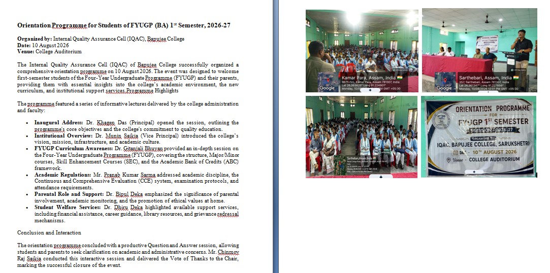 Orientation programme for newely enrolled students under FYUGP (BA), 2026-27