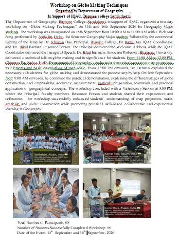 Workshop on Globe Making held on 15th and 16th September, 2026
