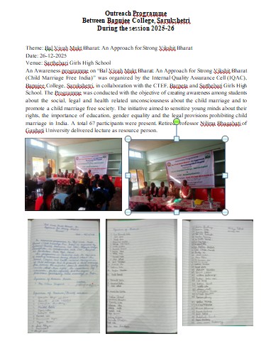 Awareness Programme on Bal Vivah Mukt Bharat: An Approach for Strong Vikshit Bharat
on 26-12-2025 at Sarthebari Girls High School